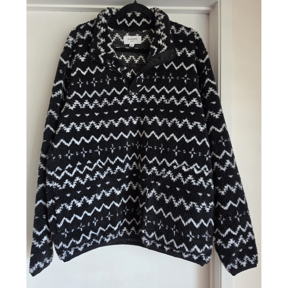 Hudson North Men's Pullover Sweater L Black Geometric Cozy Cabincore